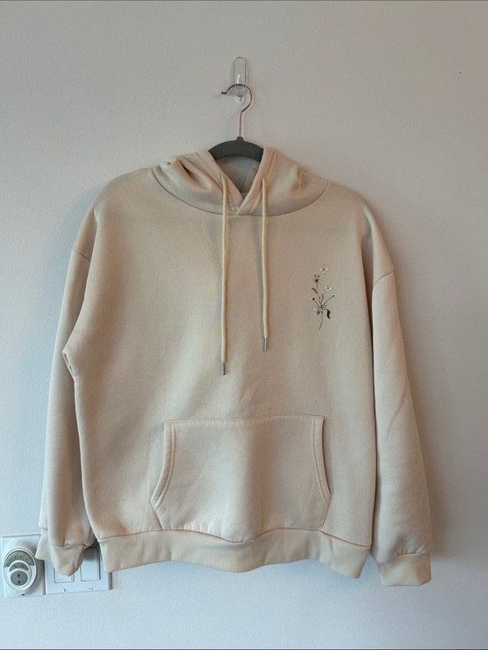 Tops - Cream Floral Hoodie Sweatshirt